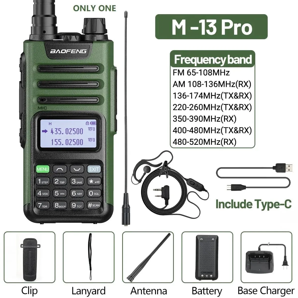 1/2PCS Baofeng M-13 Pro Air Band Walkie Talkie 10W Wireless Copy Frequency Long Range Type-C NOAA AM UV-5R K5 Ham Two Way Radio