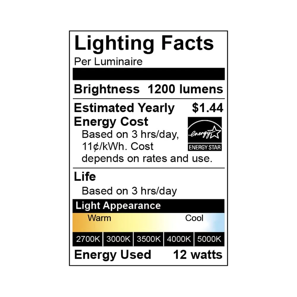 12W 12in. Round Matte White Dimmable LED Ceiling Light - 100 Degree Beam - 120VAC - Direct Wiring - 1,200 Lm