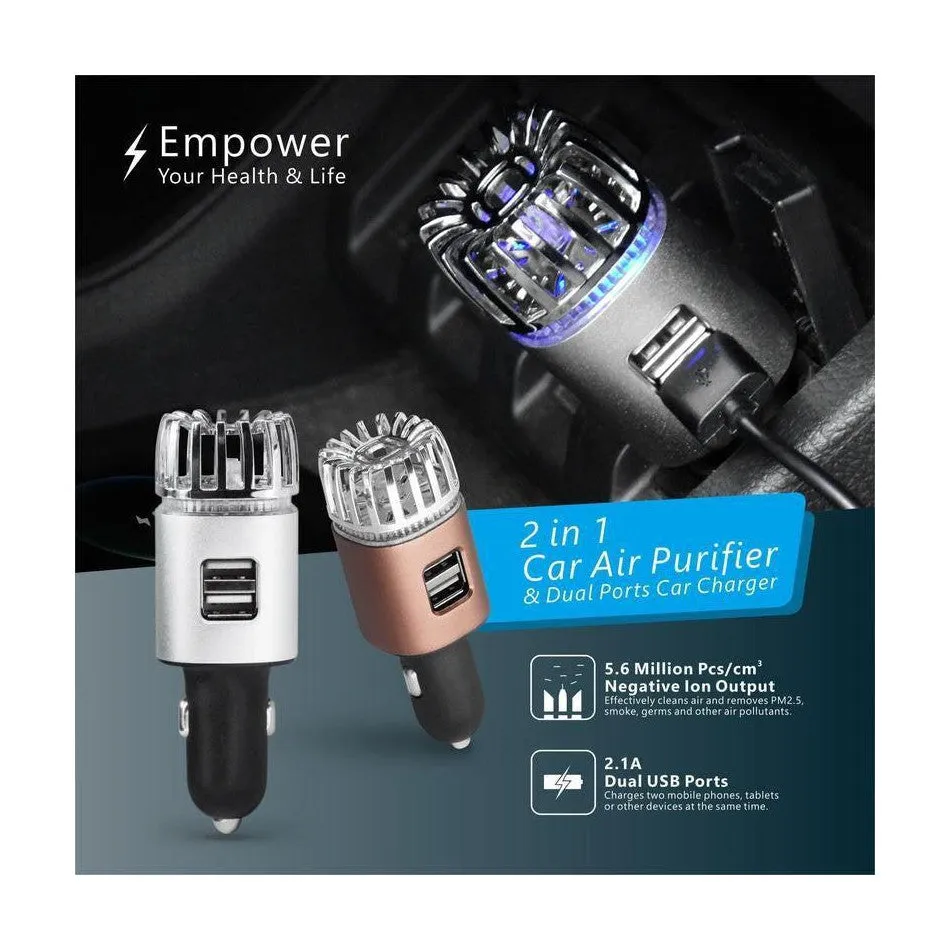 2 In 1 Smart Portable USB Vehicle Car Charger and Airpurifier