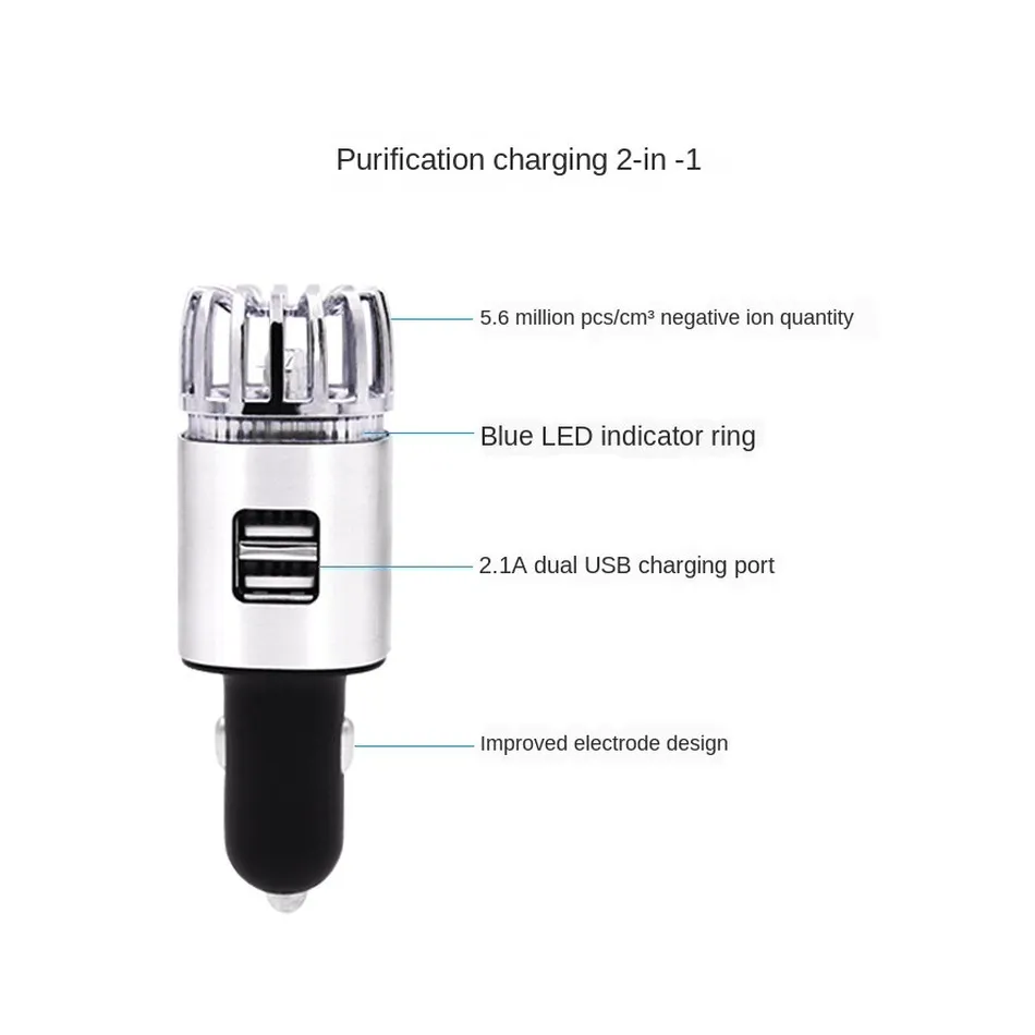 2 In 1 Smart Portable USB Vehicle Car Charger and Airpurifier