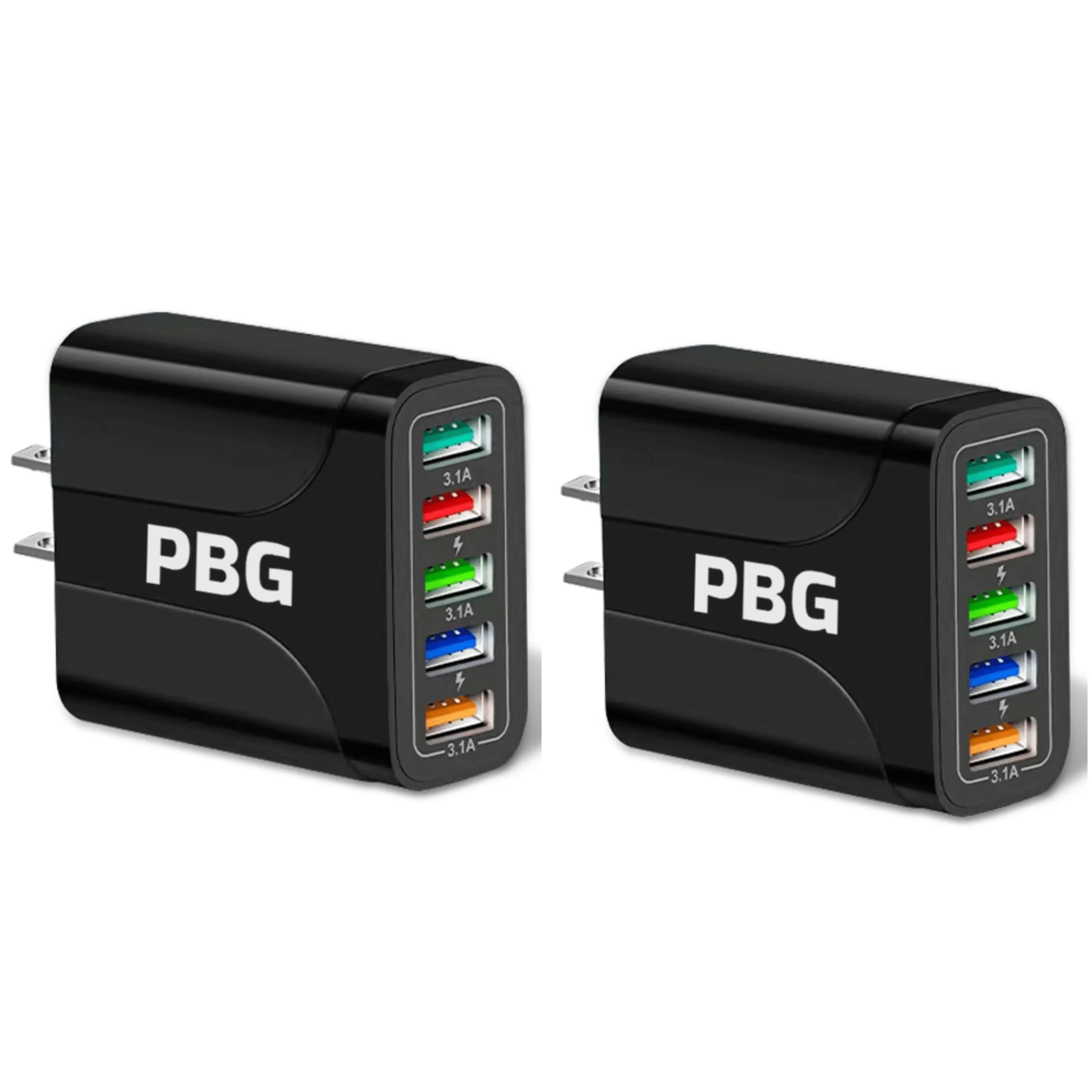 2 Pack PBG 5 Port Wall Charger Charge 5 Devices at Once!