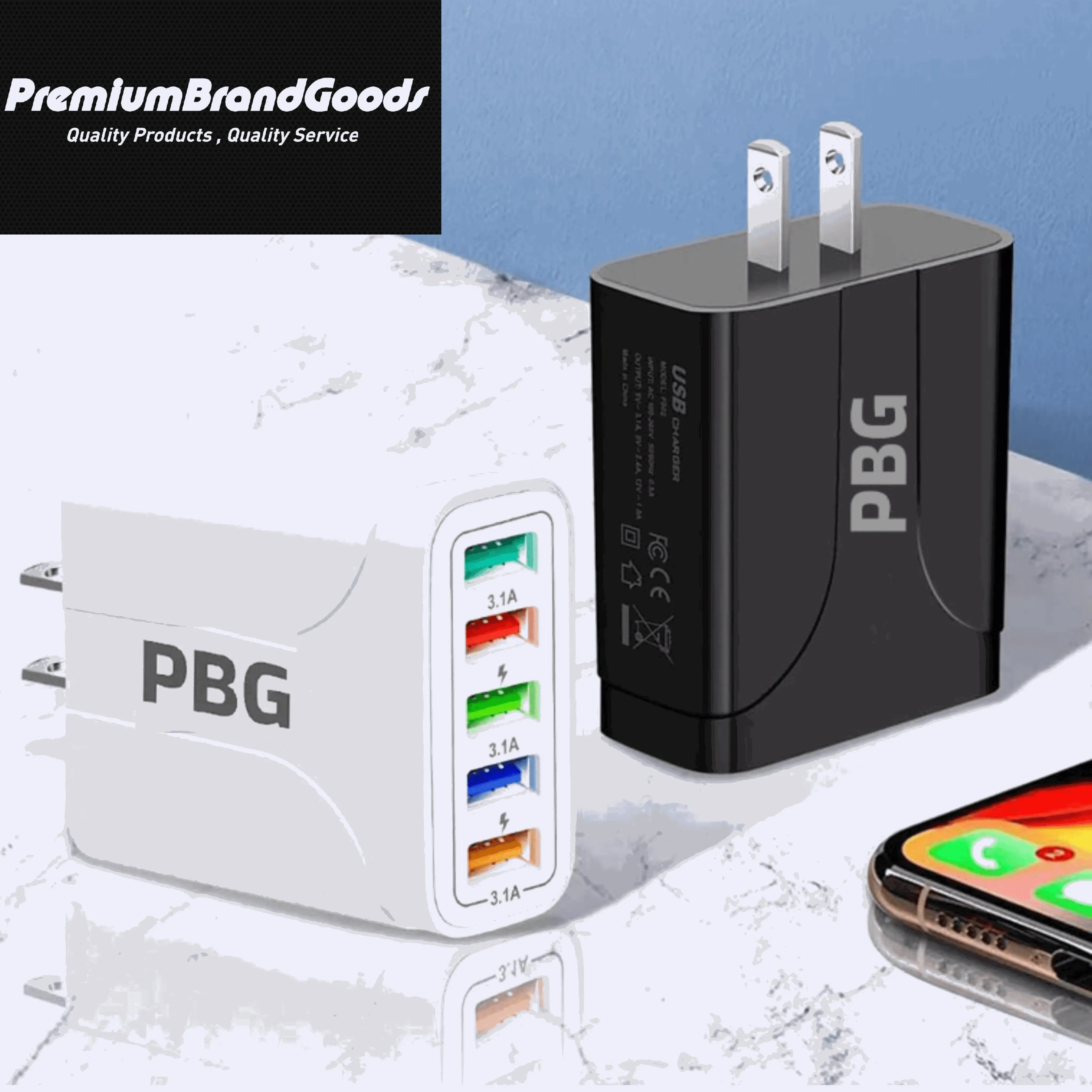 2 Pack PBG 5 Port Wall Charger Charge 5 Devices at Once!