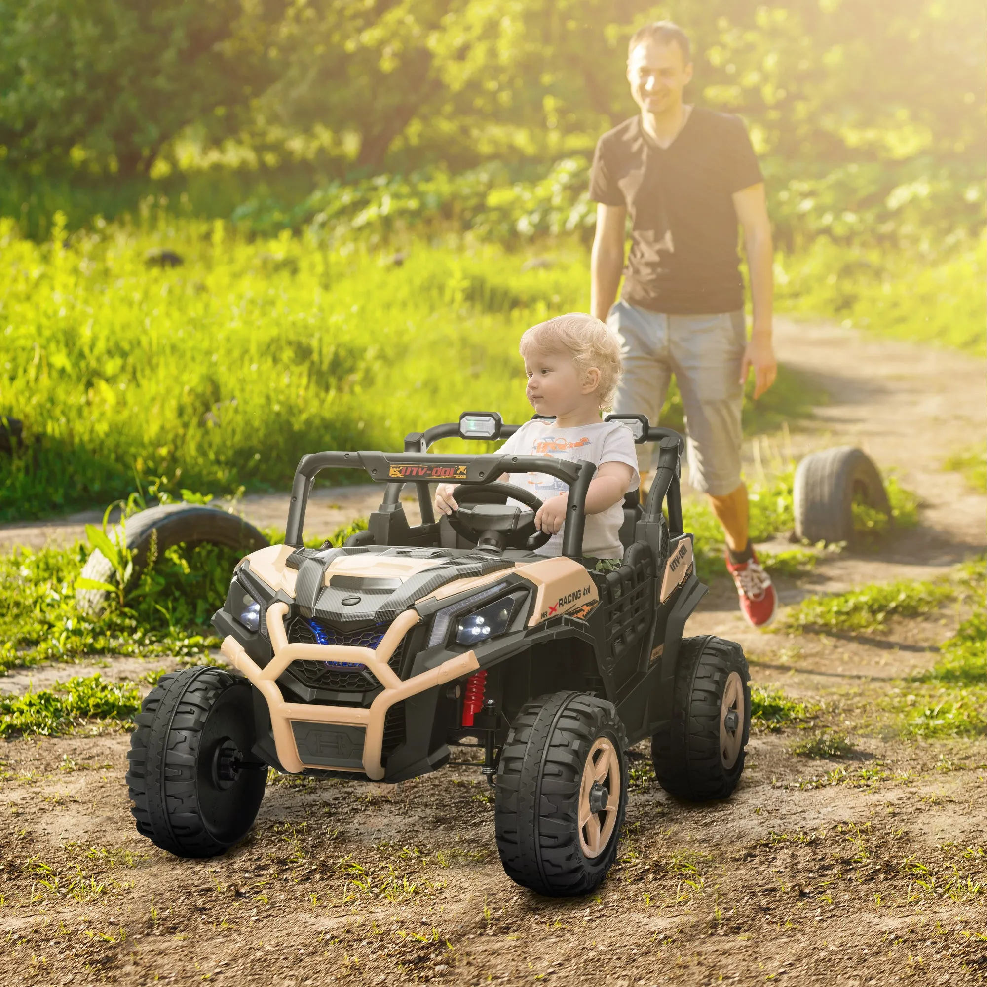 2 Seater 24V Kids Electric Car w/ Remote Control, Khaki