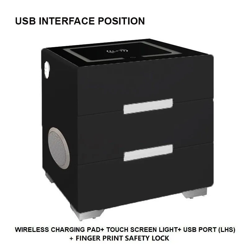 2024 Smart Bedside Tables Bluetooth Speaker Side 3 Drawers Wireless Charging USB Nightstand LED  AU