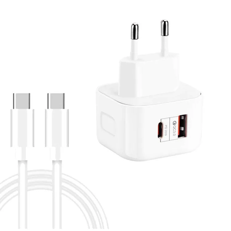 20W PD3.0 & QC3.0 Dual Fast Charging Travel Adapter with Type-C to Type-C Cable