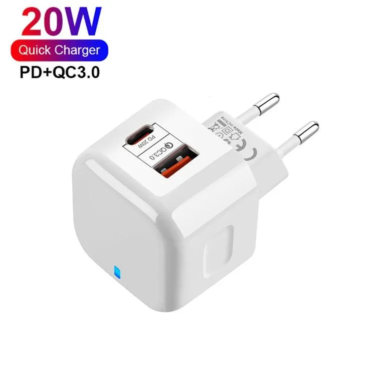 20W PD3.0 & QC3.0 Dual Fast Charging Travel Adapter with Type-C to Type-C Cable