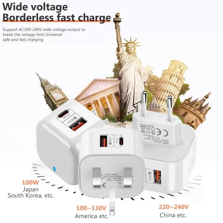 20W PD3.0 & QC3.0 Dual Fast Charging Travel Adapter with Type-C to Type-C Cable