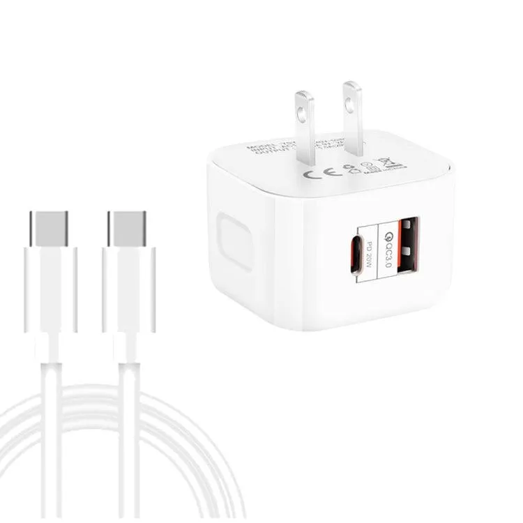 20W PD3.0 & QC3.0 Dual Fast Charging Travel Adapter with Type-C to Type-C Cable