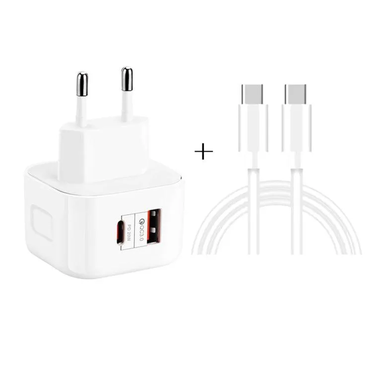 20W PD3.0 & QC3.0 Dual Fast Charging Travel Adapter with Type-C to Type-C Cable