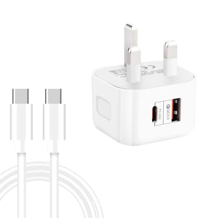 20W PD3.0 & QC3.0 Dual Fast Charging Travel Adapter with Type-C to Type-C Cable