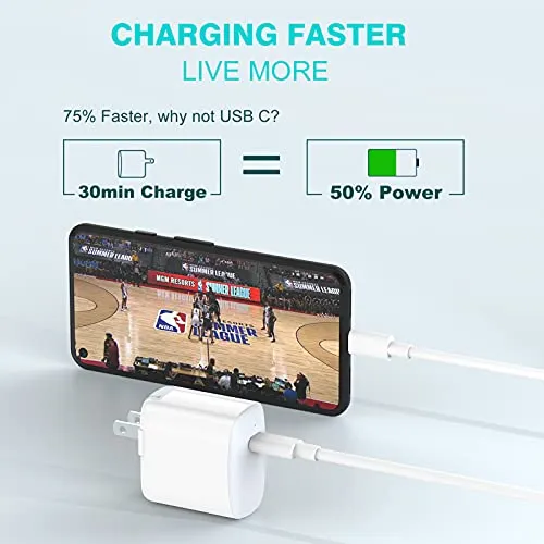 20W USB C Charger for iPad Pro 12.9/11 inch 2021 2020 2018, iPad Mini 6, iPad Air 4, Google Pixel 6 6Pro 5 4 3 2 XL 3A 4A, LG, Galaxy, Fast Power Adapter Block, Wall Plug, Foldable, LED, 6.6ft Cable