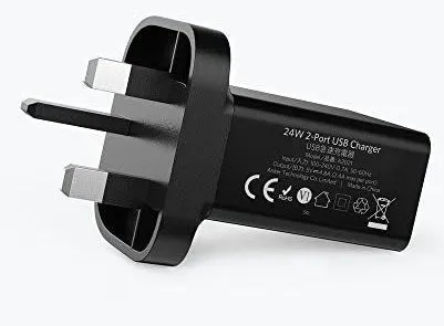 ^24W Wall Charger 2-Port Uk Black