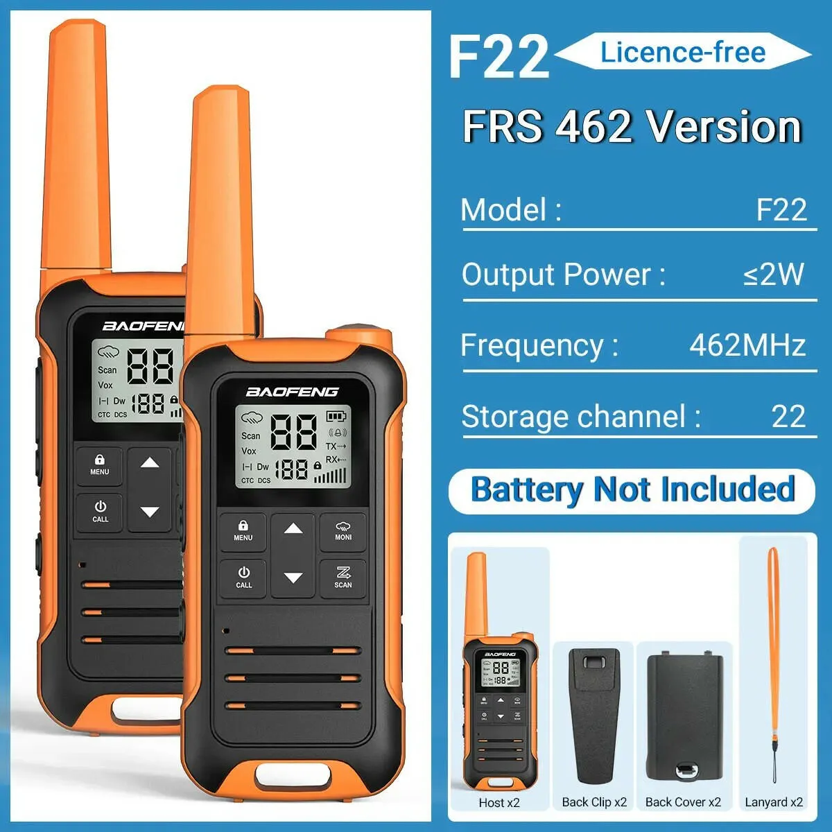 2Pcs Baofeng F22 PMR446 FRS Mini Walkie Talkie Licence-free Portable VOX Type-C Charger Long Range 2-Way Radio for Camping Hotel