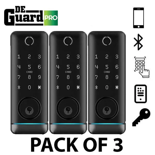 3 x DeGuard Pro - Premium Electronic Keyless Entry Smart Deadbolt - T1B - Bluetooth / Fingerprint / RFID / Wi-Fi - IP55 - Black (Bundle of 3)