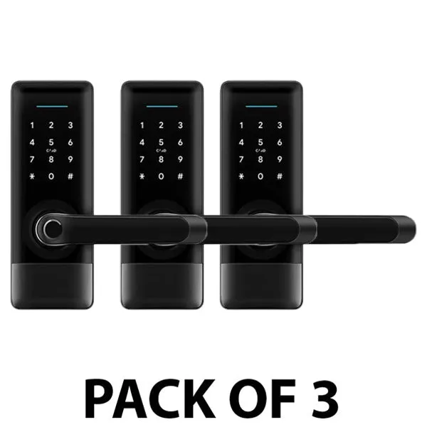 3 x DeGuard Pro - Premium Electronic Keyless Entry Smart Lever Set - H1B - Hotel / Multifamily - Bluetooth / Fingerprint / RFID / Wi-Fi - IP55 - Black (Pack of 3)