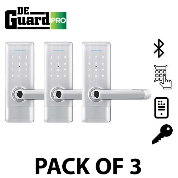 3 x DeGuard Pro - Premium Electronic Keyless Entry Smart Lever Set - H1B - Hotel / Multifamily - Bluetooth / Fingerprint / RFID / Wi-Fi - IP55 - Silver (Bundle of 3)