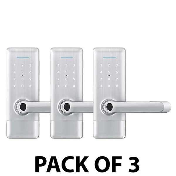 3 x DeGuard Pro - Premium Electronic Keyless Entry Smart Lever Set - H1B - Hotel / Multifamily - Bluetooth / Fingerprint / RFID / Wi-Fi - IP55 - Silver (Bundle of 3)