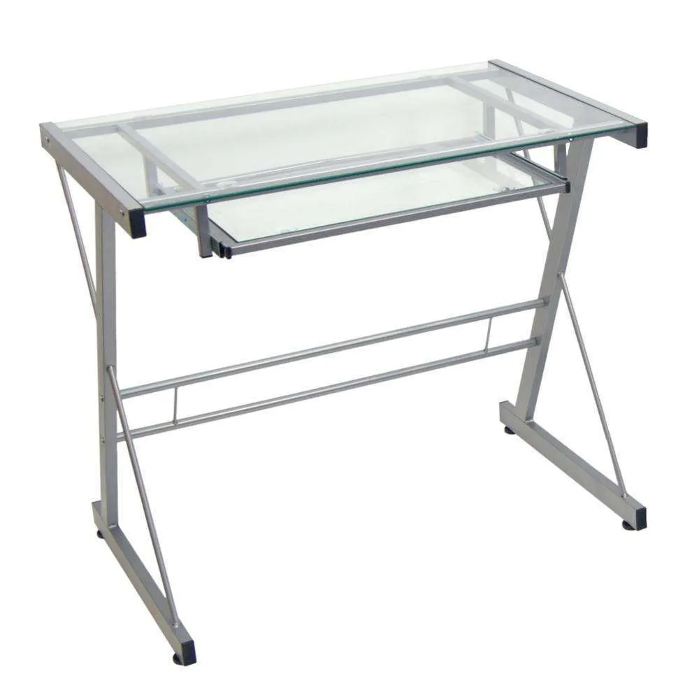 31" Modern Computer Desk - Sleek Glass Top & Durable Steel Frame for Stylish Home Office Setup