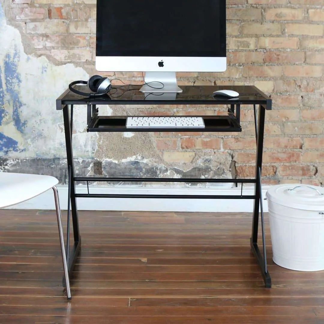 31" Modern Computer Desk - Sleek Glass Top & Durable Steel Frame for Stylish Home Office Setup