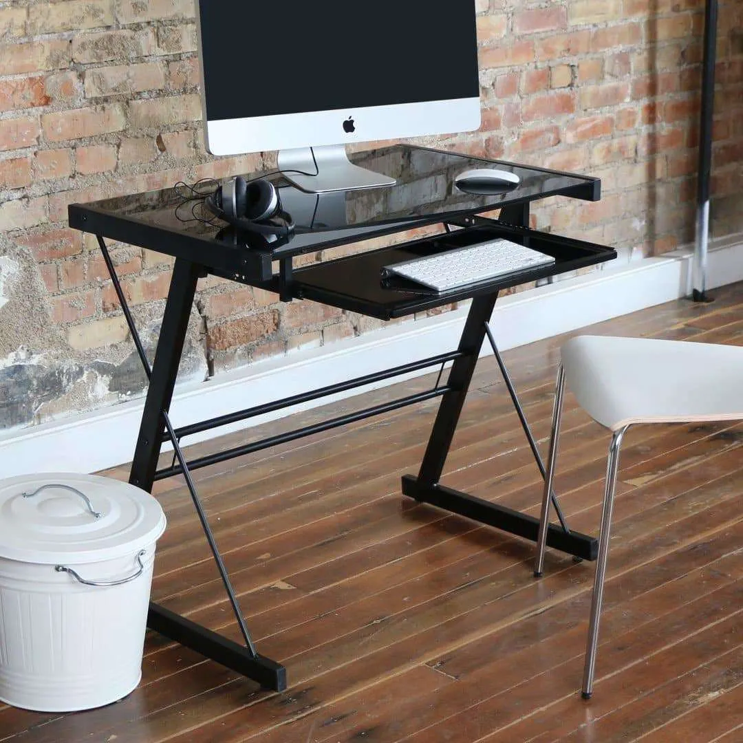 31" Modern Computer Desk - Sleek Glass Top & Durable Steel Frame for Stylish Home Office Setup