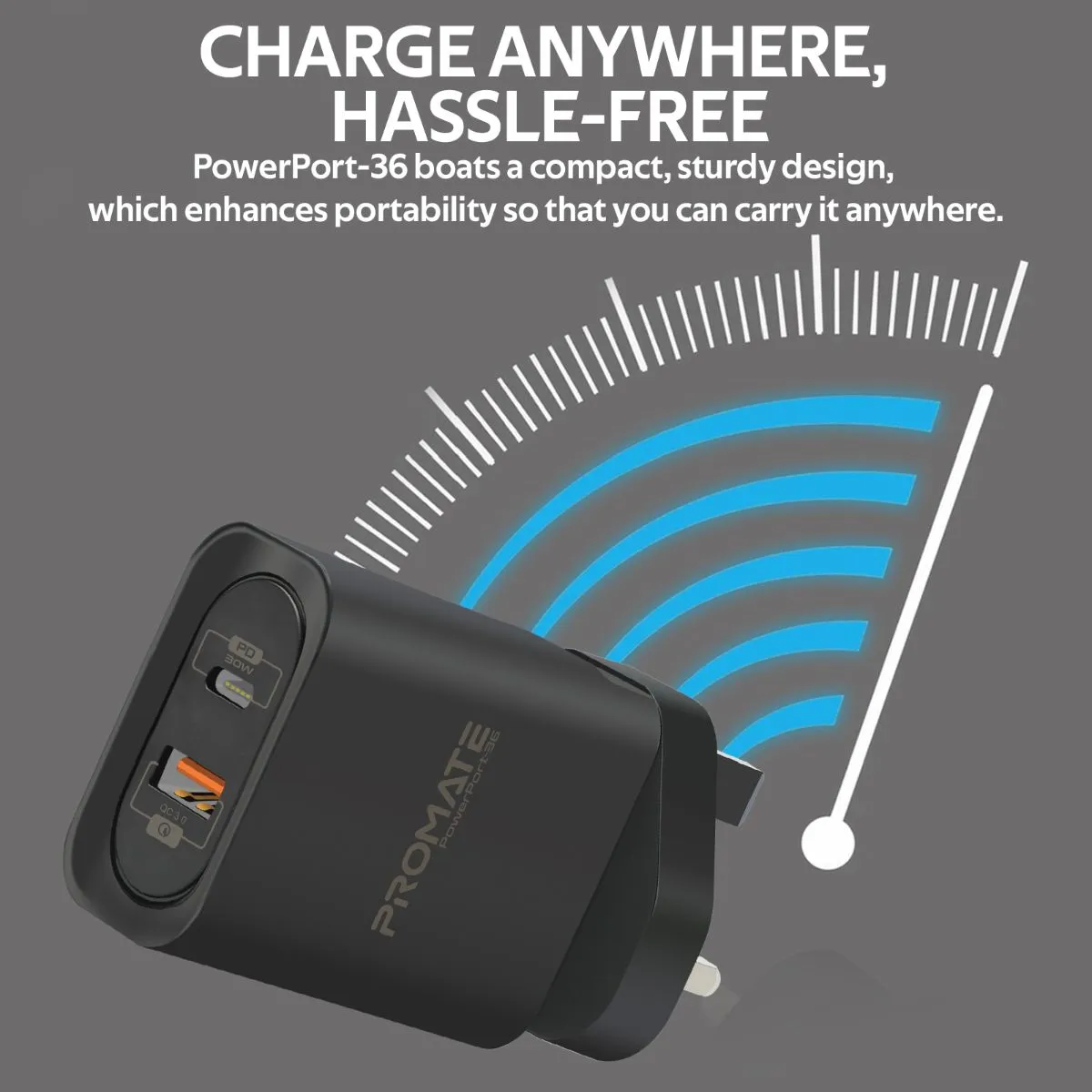 36W Super Speed Wall Charger with USB-C Power Delivery and Quick Charge 3.0