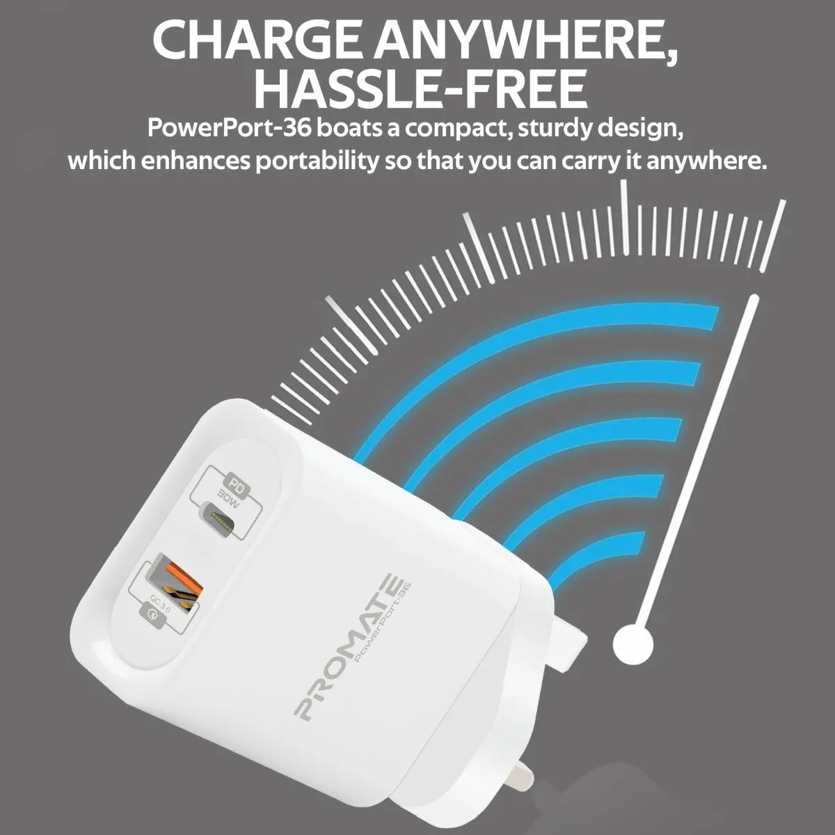 36W Super Speed Wall Charger with USB-C Power Delivery and Quick Charge 3.0