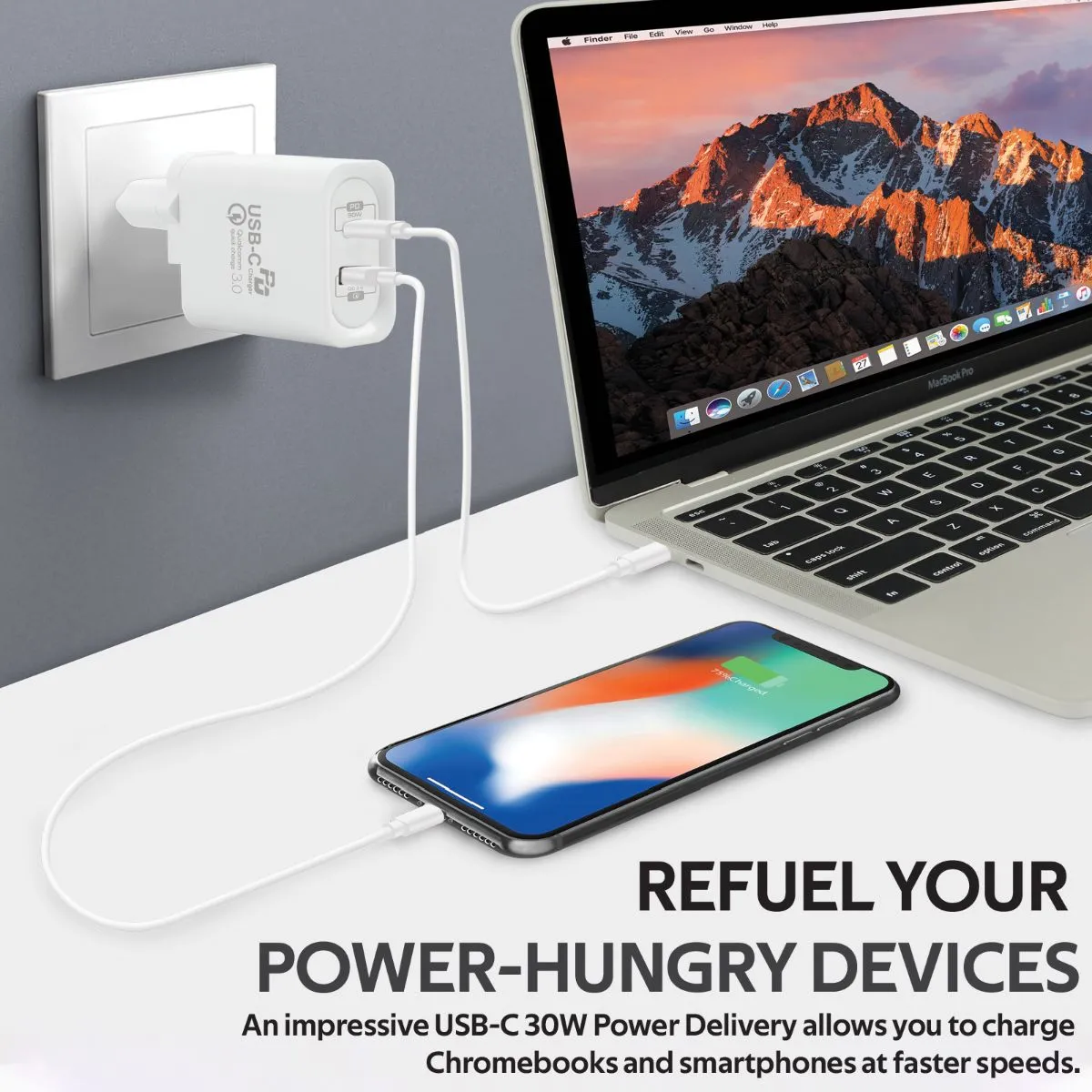 36W Super Speed Wall Charger with USB-C Power Delivery and Quick Charge 3.0