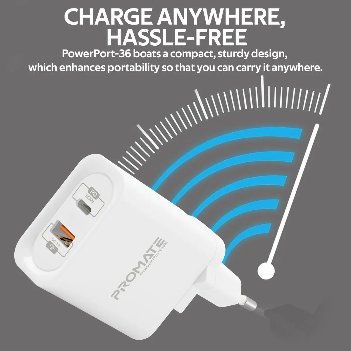 36W Super Speed Wall Charger with USB-C Power Delivery and Quick Charge 3.0