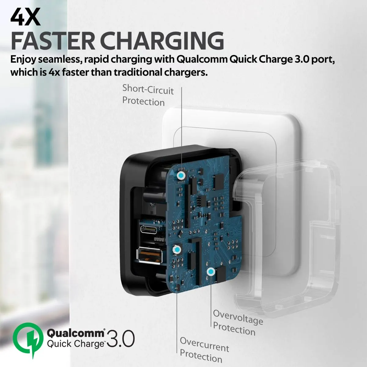 36W Super Speed Wall Charger with USB-C Power Delivery and Quick Charge 3.0