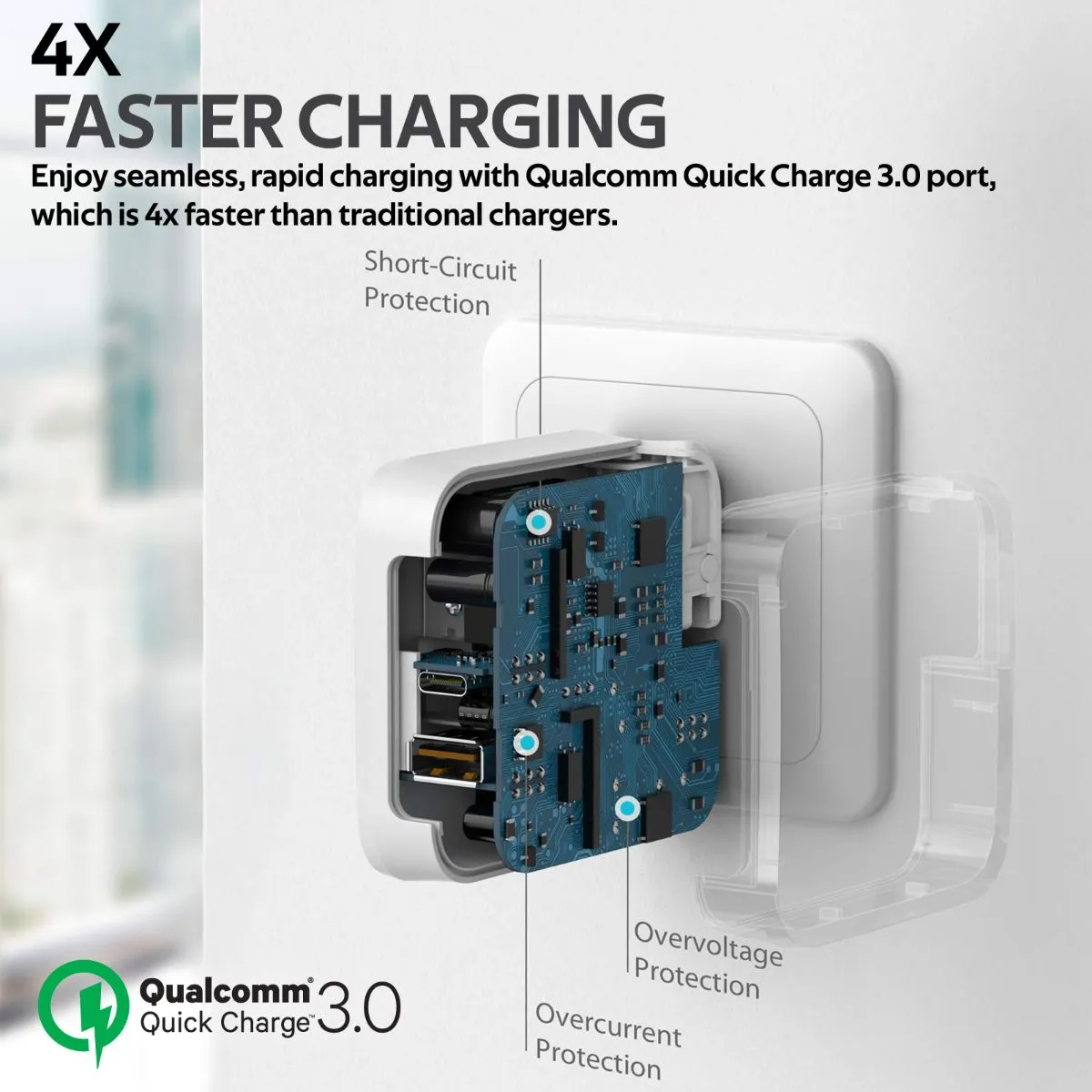 36W Super Speed Wall Charger with USB-C Power Delivery and Quick Charge 3.0