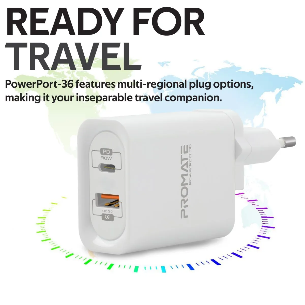 36W Super Speed Wall Charger with USB-C Power Delivery and Quick Charge 3.0