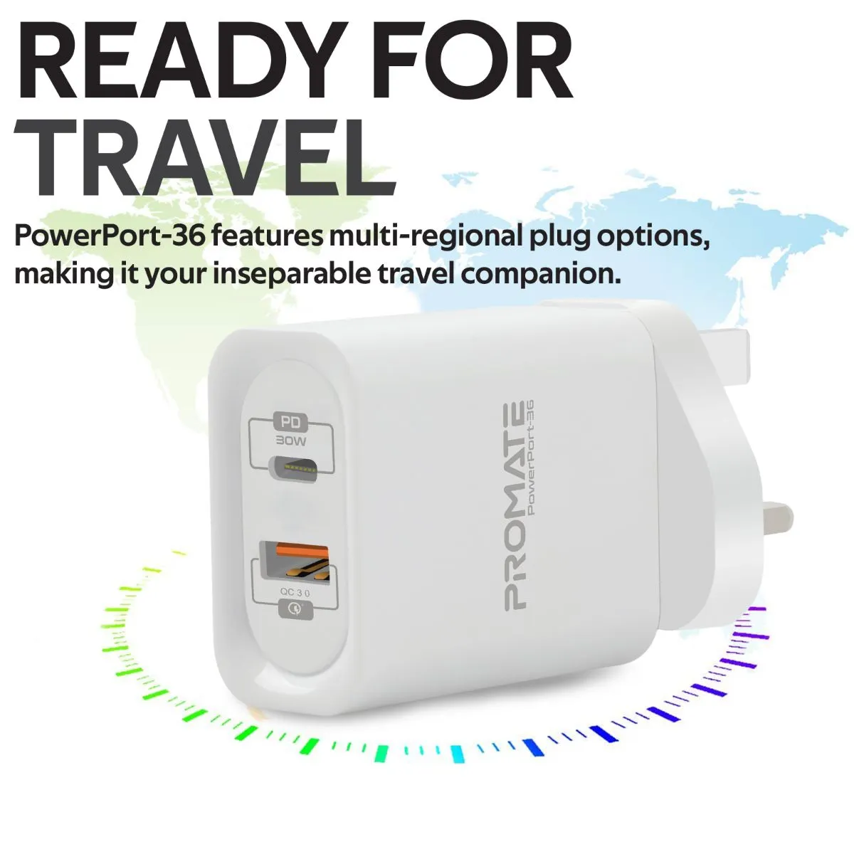 36W Super Speed Wall Charger with USB-C Power Delivery and Quick Charge 3.0