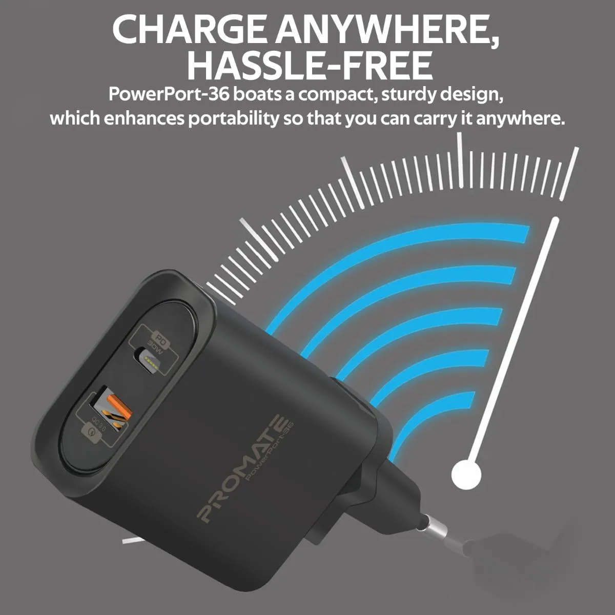 36W Super Speed Wall Charger with USB-C Power Delivery and Quick Charge 3.0