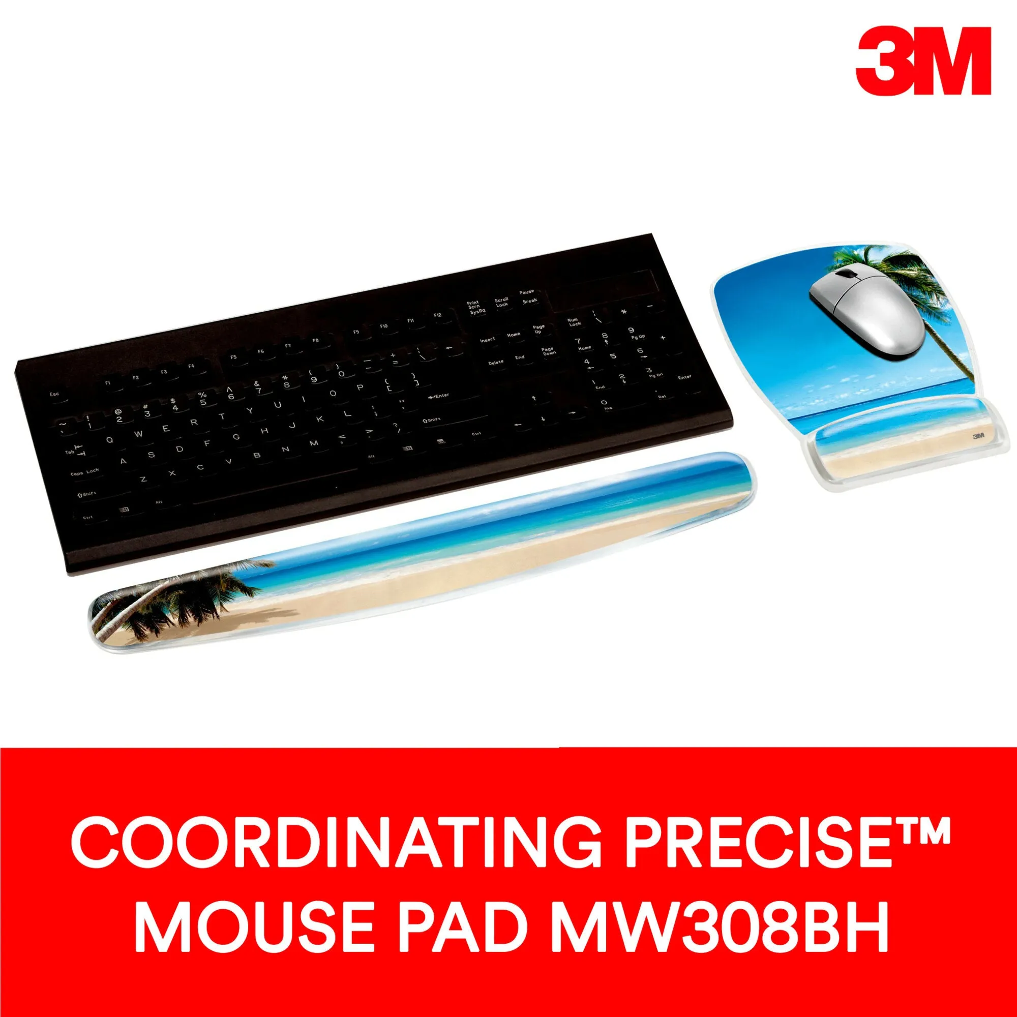 3M Gel Wrist Rest WR308BH, Clear Gel Design, Compact Size, Beach