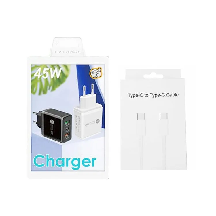 45W USB Multi-Port Charger with PD 3.0 and QC 3.0, Includes Type-C to Type-C Cable, EU Plug