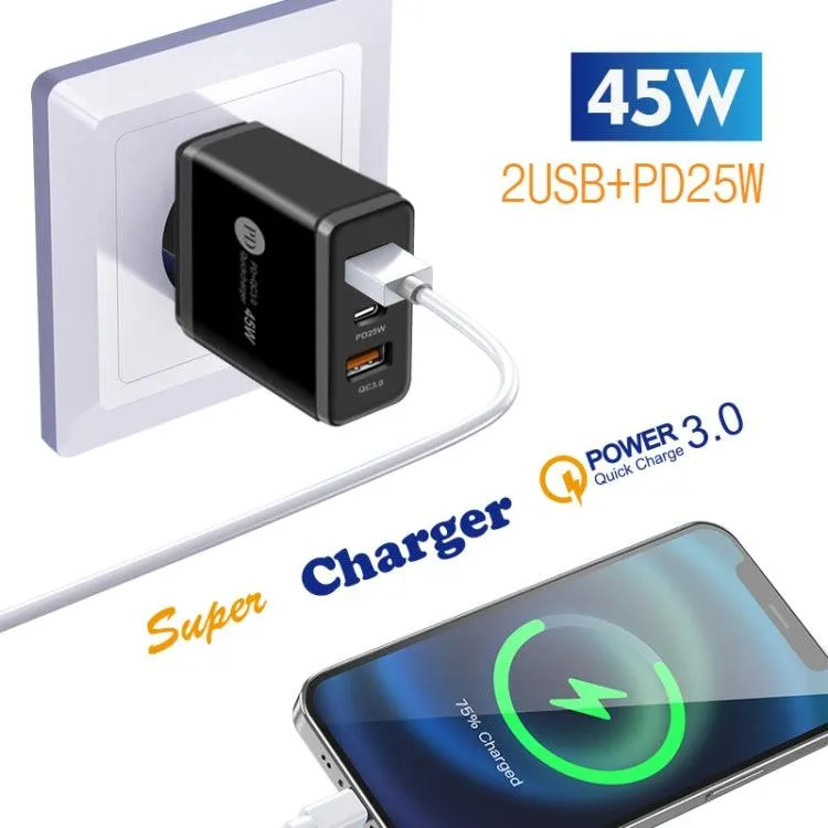 45W USB Multi-Port Charger with PD 3.0 and QC 3.0, Includes Type-C to Type-C Cable, EU Plug