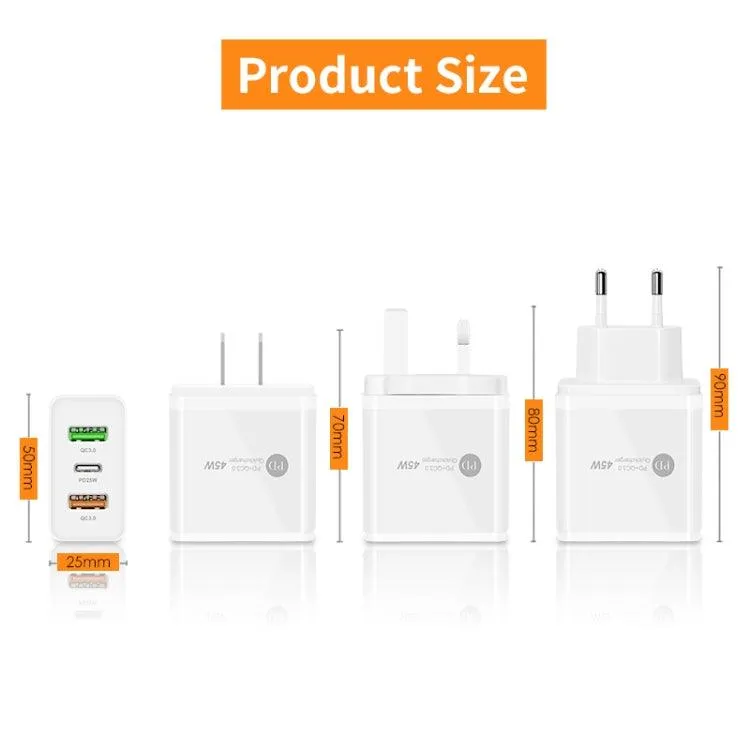 45W USB Multi-Port Charger with PD 3.0 and QC 3.0, Includes Type-C to Type-C Cable, EU Plug