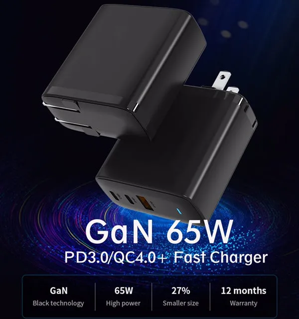 65W Type C GaN Tech USB Wall Charger QC4.0  PD 3.0 Laptop Desktop PD Charging Portable