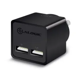 ALOGIC 17W  2 Port USB Mini Wall Charger 2.4A   1A  BLACK