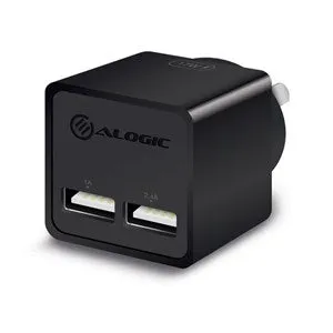 ALOGIC 17W  2 Port USB Mini Wall Charger 2.4A   1A  BLACK