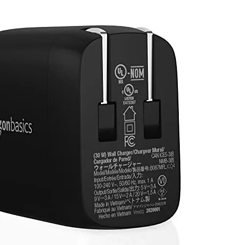 Amazon Basics 30W One-Port GaN USB-C Wall Charger with Power Delivery PD for Tablets & Phones