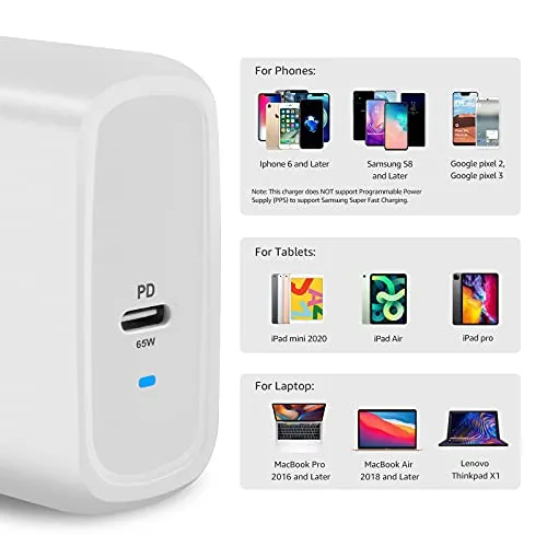 Amazon Basics 30W One-Port GaN USB-C Wall Charger with Power Delivery PD for Tablets & Phones