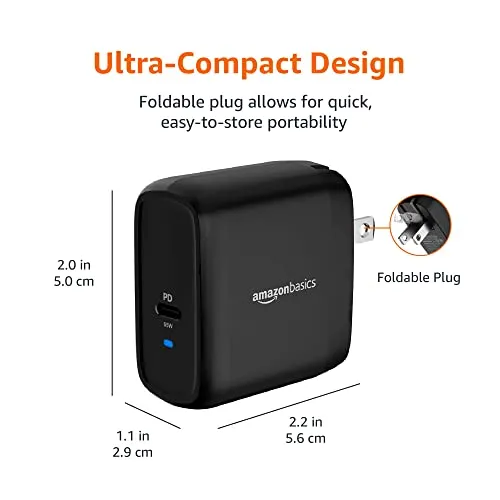 Amazon Basics 30W One-Port GaN USB-C Wall Charger with Power Delivery PD for Tablets & Phones