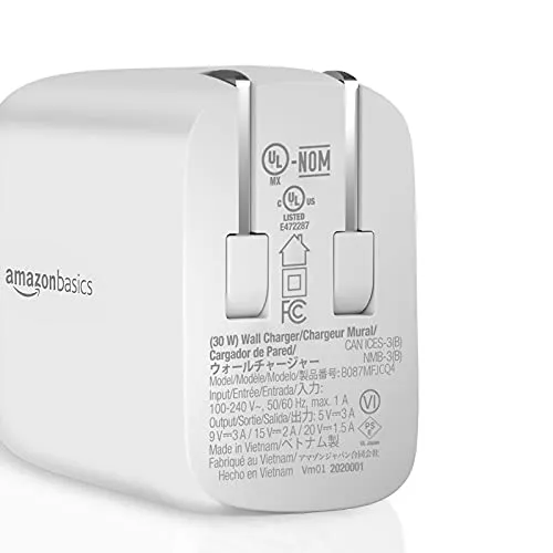 Amazon Basics 30W One-Port GaN USB-C Wall Charger with Power Delivery PD for Tablets & Phones