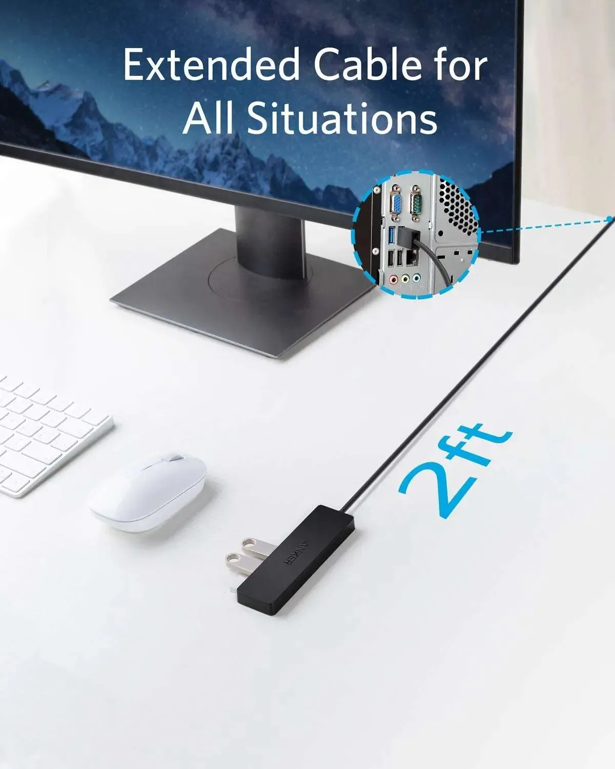 Anker 4-Port USB 3.0 Hub, A7516 Ultra-Slim Data USB A Hub with 2 ft Extended Cable [Charging Not Supported], for MacBook, Mac Pro, Mac Mini, iMac, Surface Pro, XPS, PC, Flash Drive, Mobile HDD