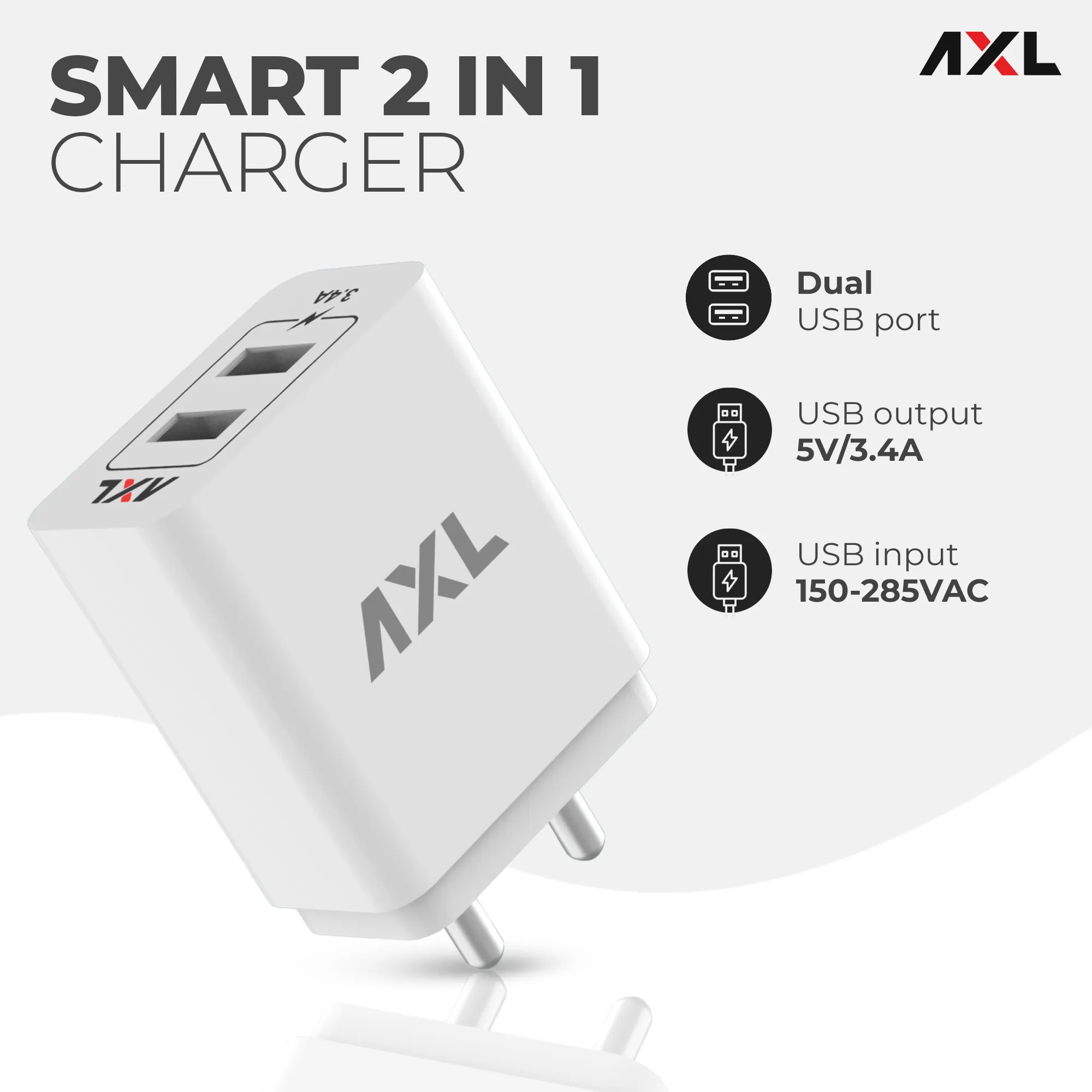 AWC34L 3.4A Lightening Cable Dual Output Wall Charger