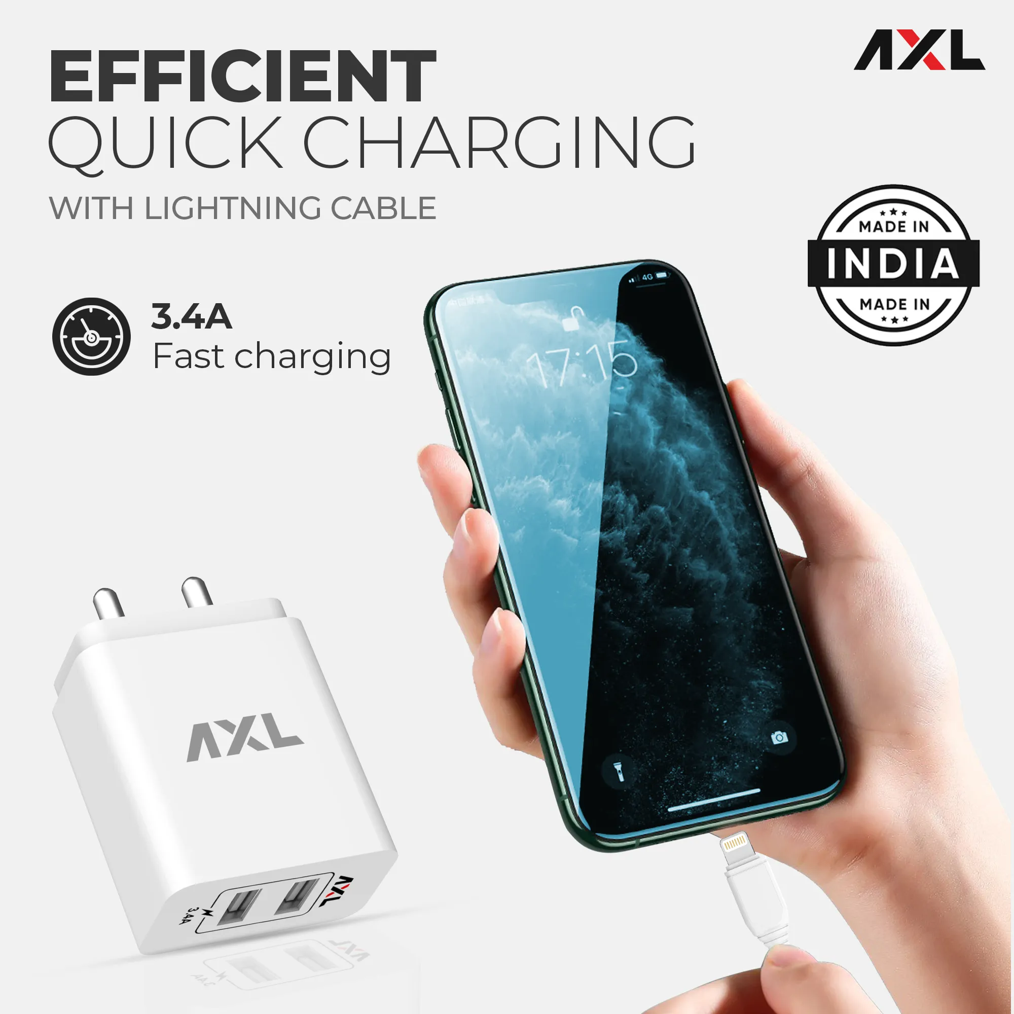 AWC34L 3.4A Lightening Cable Dual Output Wall Charger