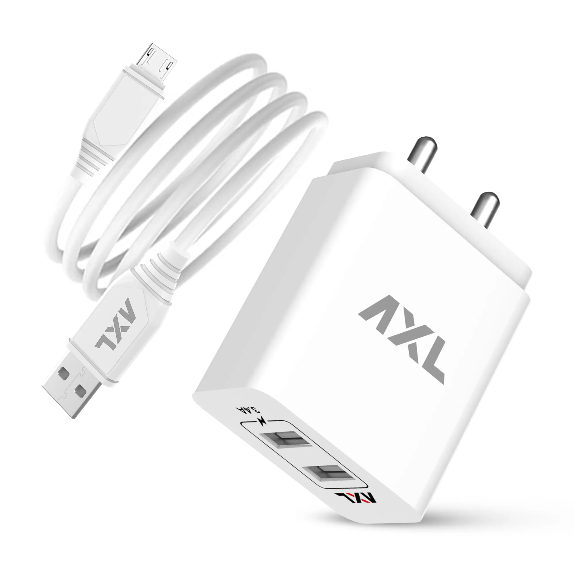 AWC34M 3.4A Dual Output Wall Charger with Micro-USB Cable