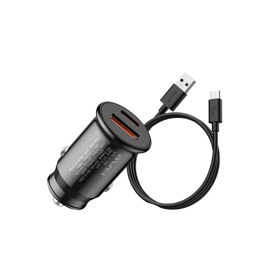 Awei 20W Car Charger  Usb Type C Data Cable Ultra Fast Charging Quick Charger 3.0 & Pd 20W