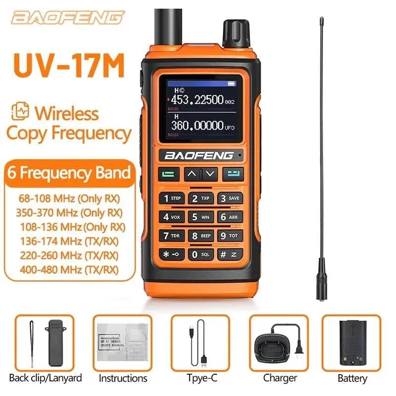 Baofeng UV-17M Air Band Walkie Talkie Wireless Copy Frequency Long Range Type-C NOAA AM Portable UV-5R 17 Pro Ham Two Way Radio